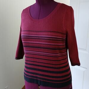 Lane Bryant Red Ribbed Striped Sweater Large missing tags 3/4 sleeves crew neck